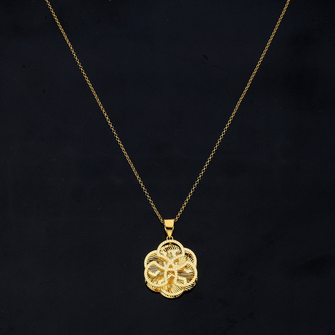 Gold Necklace (Chain with Elegant Flower Shaped Pendant) 21KT - FKJNKL21KM11859