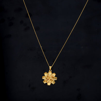 Gold Necklace (Chain with Elegant Flower Shaped Pendant) 21KT - FKJNKL21KM11876