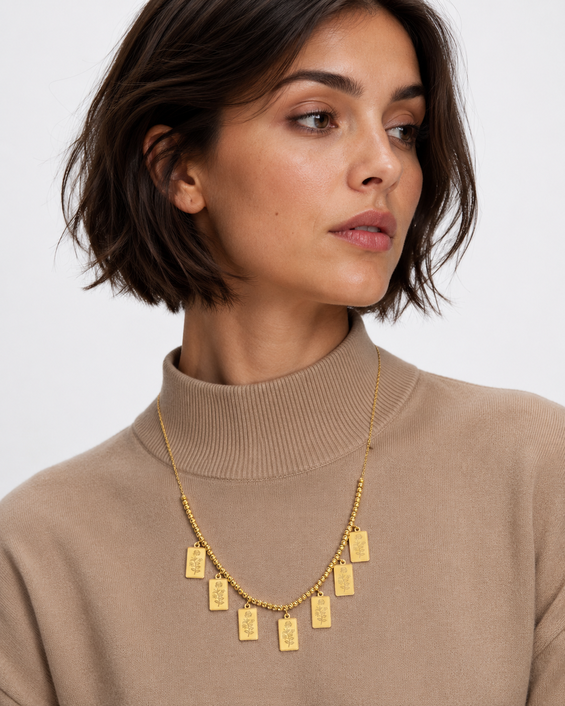 Gold Rose Bar Necklace 21KT - FKJNKL21KM11909