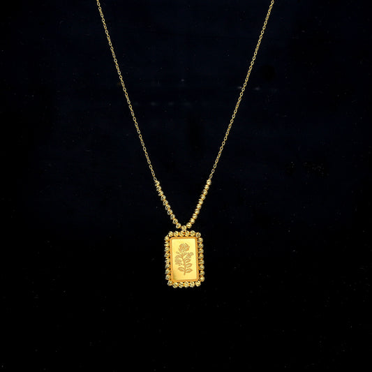 Gold Rose Bar Shaped Necklace 21KT - FKJNKL21KM11910
