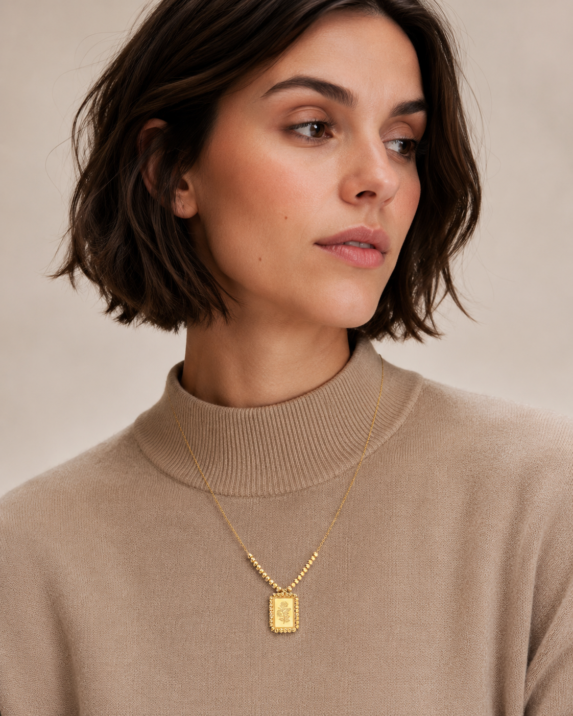 Gold Rose Bar Shaped Necklace 21KT - FKJNKL21KM11910