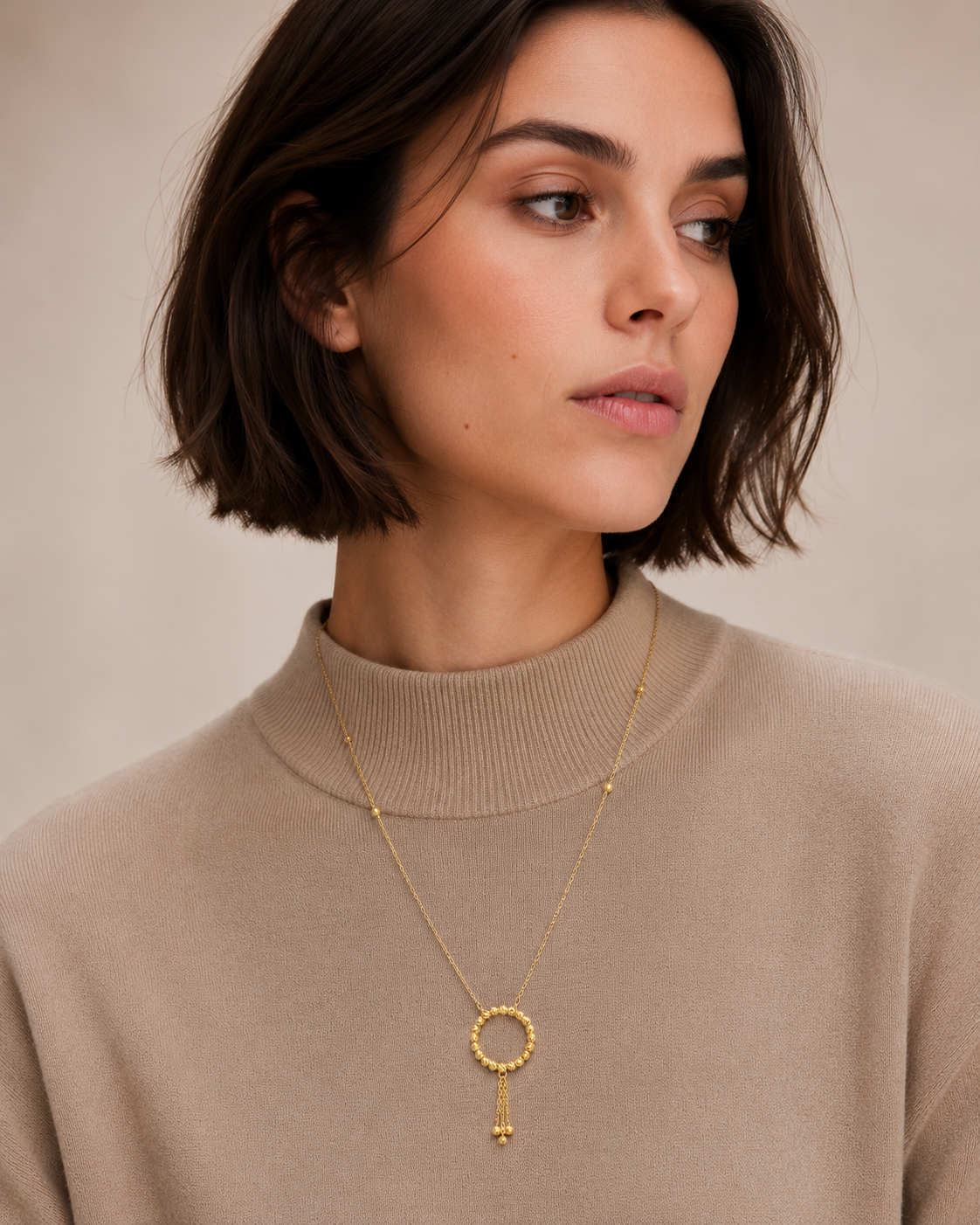 Gold Circle Shaped Necklace 21KT - FKJNKL21KM11914