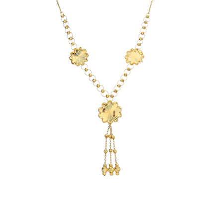 Gold Flower Shaped Tassel Necklace 21KT - FKJNKL21KM11916