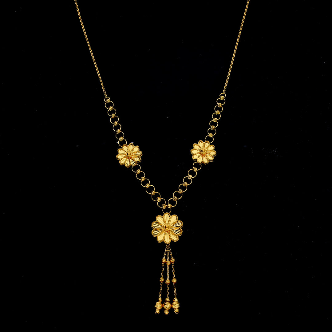 Gold Flower Shaped Tassel Necklace 21KT - FKJNKL21KM11916