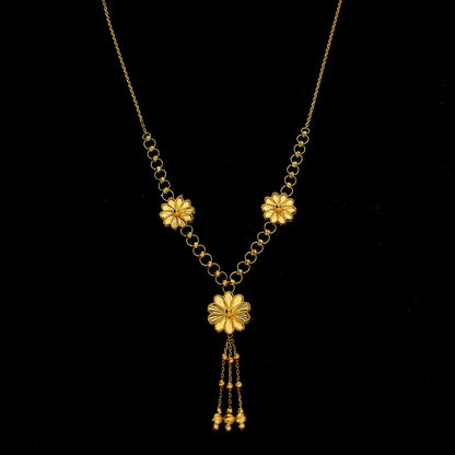 Gold Flower Shaped Tassel Necklace 21KT - FKJNKL21KM11916