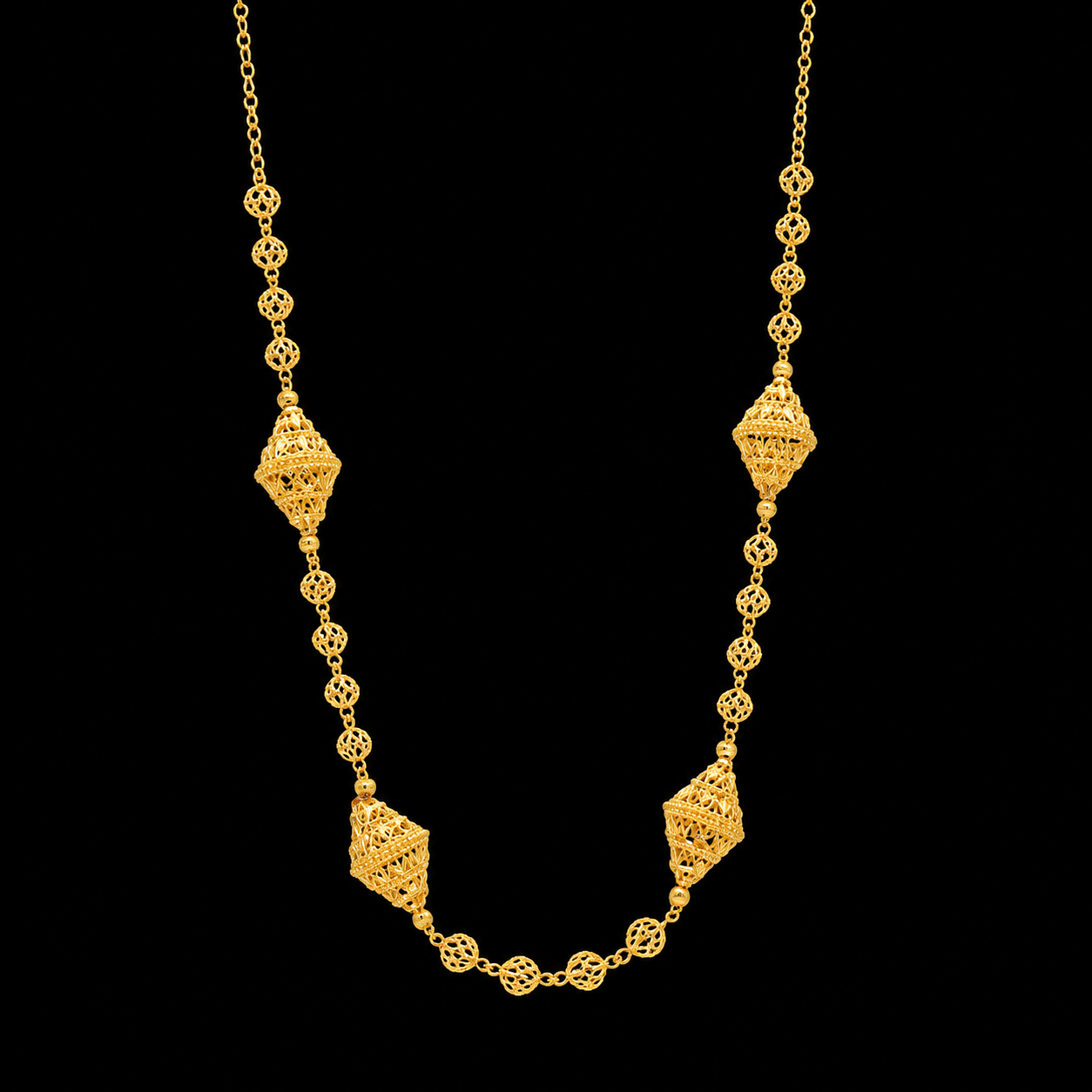 Gold Filigree Lantern Necklace 21KT - FKJNKL21KM11985
