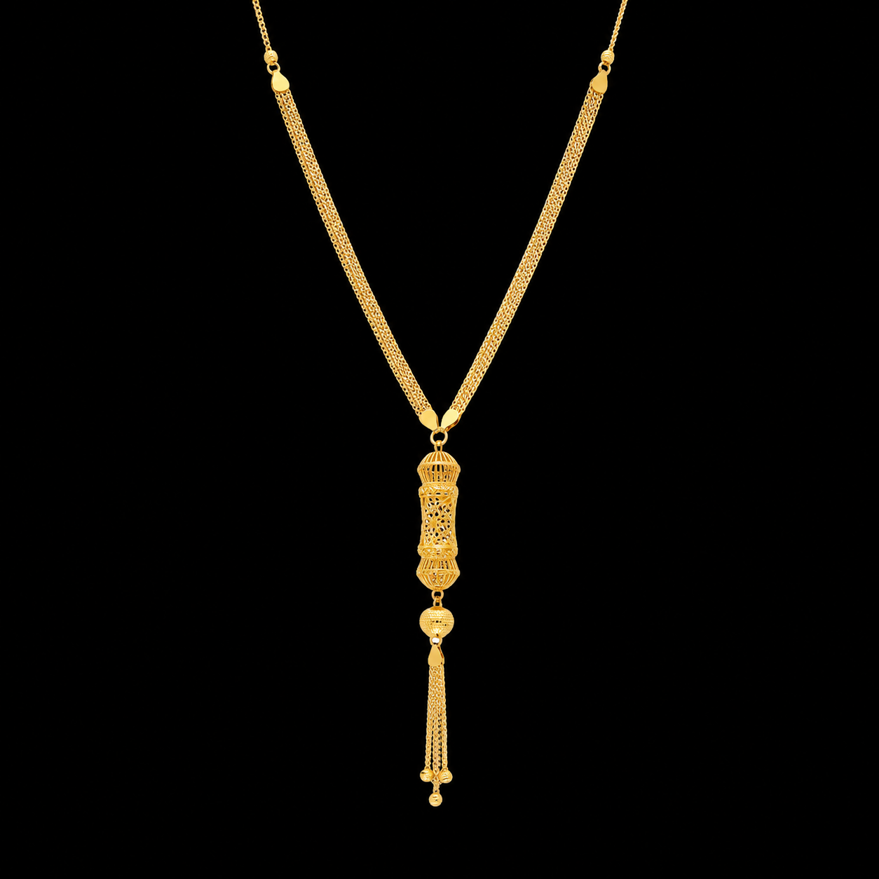 Gold Tassel Filigree Necklace 21KT - FKJNKL21KM11986