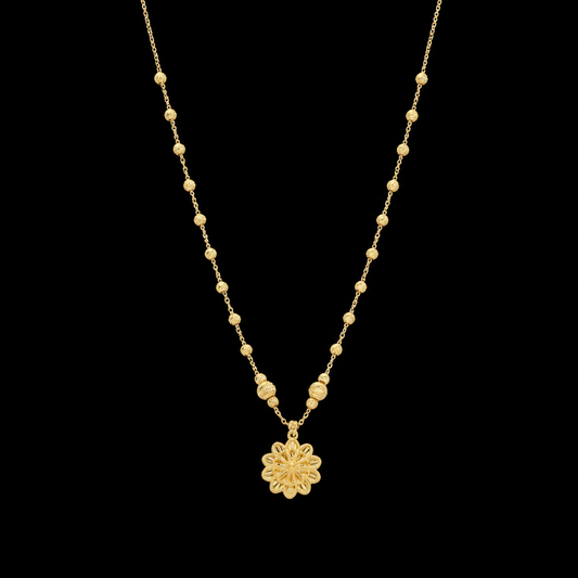 Gold Flower Shaped Necklace 21KT - FKJNKL21KM12006