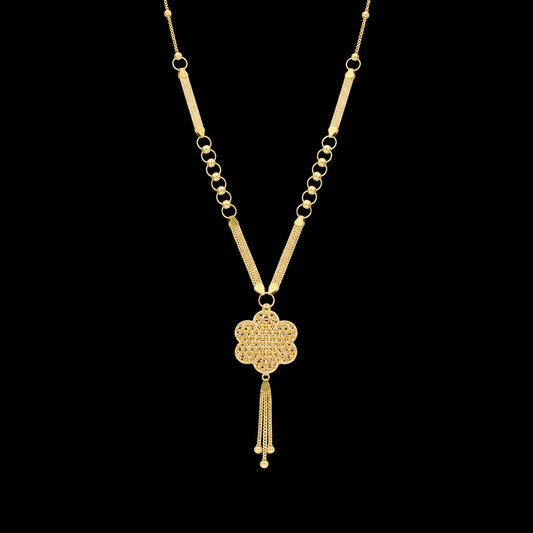 Gold Flower Shaped Tassel Necklace 21KT - FKJNKL21KM12015