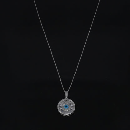 Sterling Silver 925 Evil Eye Charm Necklace (Chain with Pendant) - FKJNKLSL11089