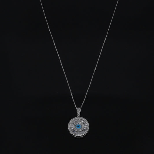 Sterling Silver 925 Evil Eye Charm Necklace (Chain with Pendant) - FKJNKLSL11089