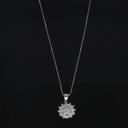Sterling Silver 925 Cluster Flower Necklace (Chain with Pendant) - FKJNKLSL11090