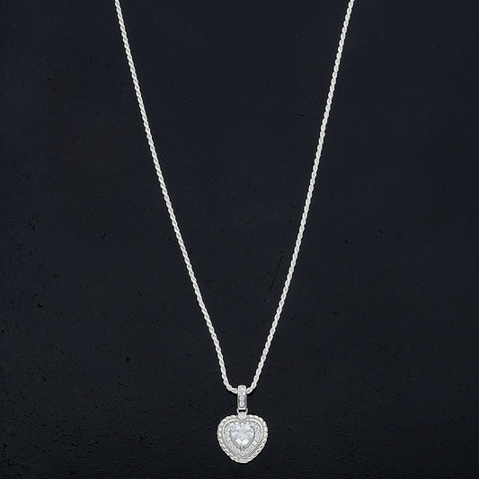 Sterling Silver 925 Heart Halo Necklace (Chain with Pendant) - FKJNKLSL11093