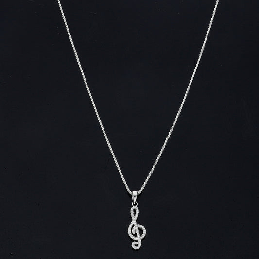 Sterling Silver 925 Treble Clef Necklace (Chain with Pendant) - FKJNKLSL11096