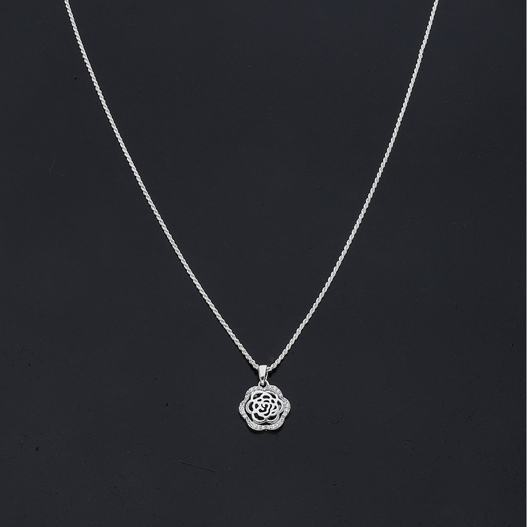 Sterling Silver 925 Rose Necklace (Chain with Pendant) - FKJNKLSL11098