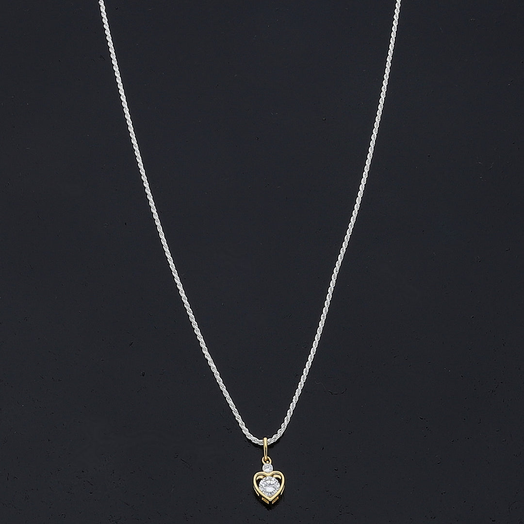 Sterling Silver 925 Two Tone Heart Necklace (Chain with Pendant) - FKJNKLSL11099