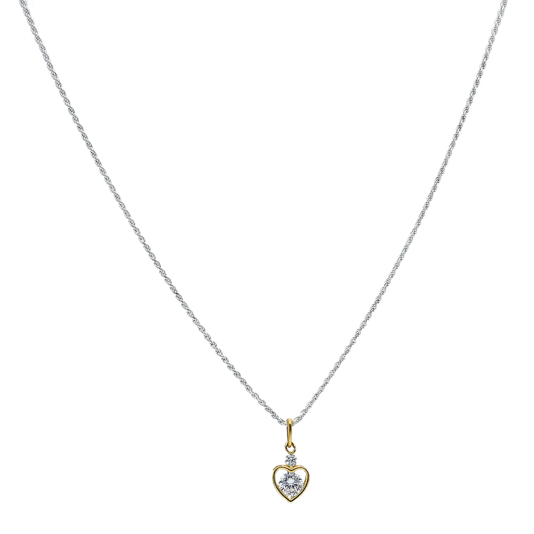 Sterling Silver 925 Two Tone Heart Necklace (Chain with Pendant) - FKJNKLSL11099