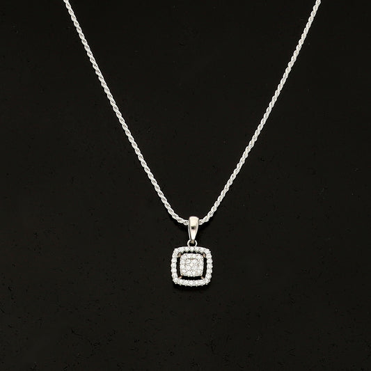 Sterling Silver 925 Square Sparkle Necklace (Chain with Pendant) - FKJNKLSL11121