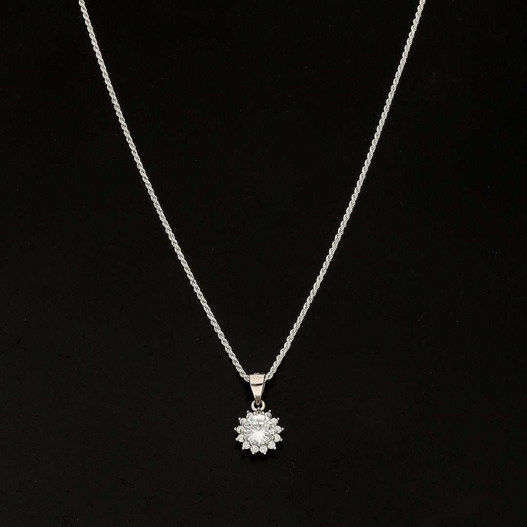 Sterling Silver 925 Round Sparkle Necklace (Chain with Pendant) - FKJNKLSL11122