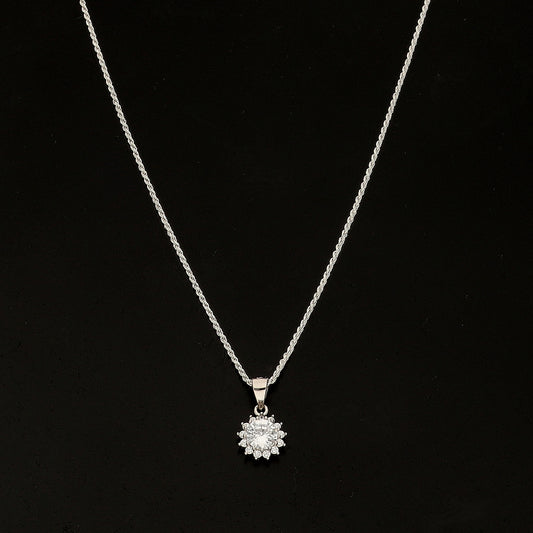 Sterling Silver 925 Round Sparkle Necklace (Chain with Pendant) - FKJNKLSL11122