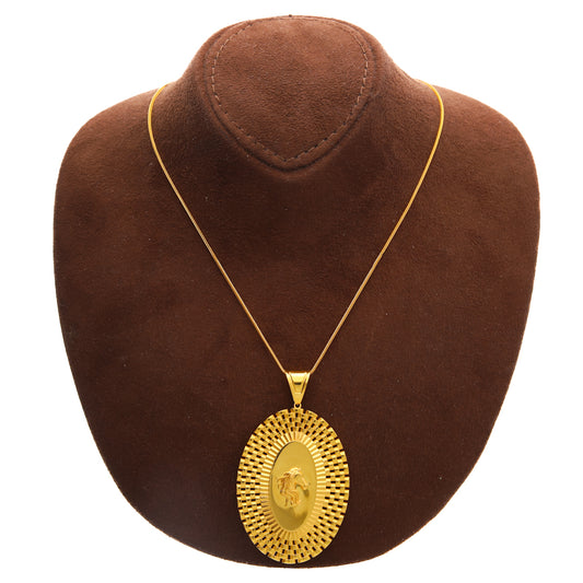 Gold Oval Shaped Necklace (Chain with Horse Motif Pendant) 21KT - FKJNKL21KM10134