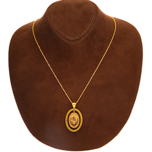 Gold Necklace (Chain with Oval Shaped Turkish Lira Pendant) 21KT - FKJNKL21KM10140