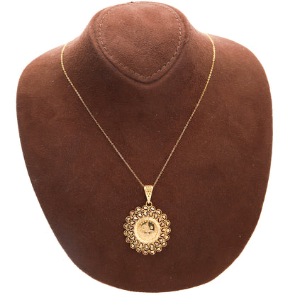 Gold Necklace (Chain with Filigree Design Round Shaped Pendant) 21KT - FKJNKL21KM10142