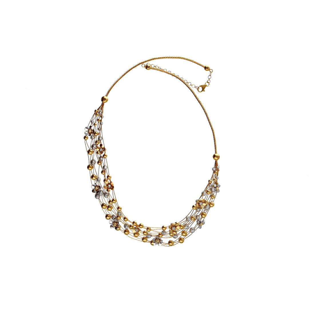Gold Beaded Necklace Set (Necklace, Bracelet, Earrings and Ring) 21KT - FKJNKLST21KM10165