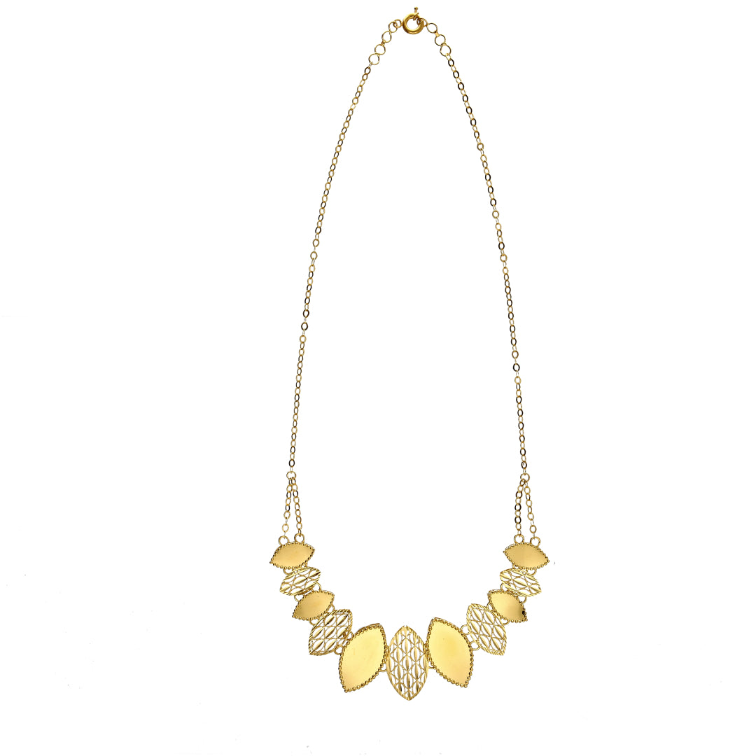Gold Elegant Leaf Design Necklace Set (Necklace, Bracelet, Earrings and Ring) 21KT - FKJNKLST21KM10166