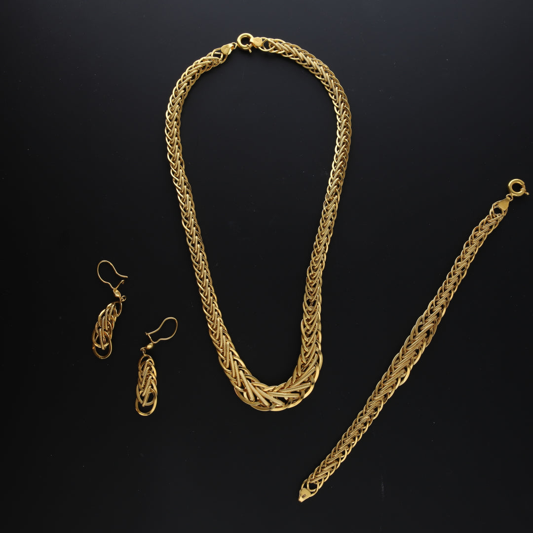 Gold Regal Twist Necklace Set (Necklace, Bracelet and Earrings) 21KT - FKJNKLST21KM10167
