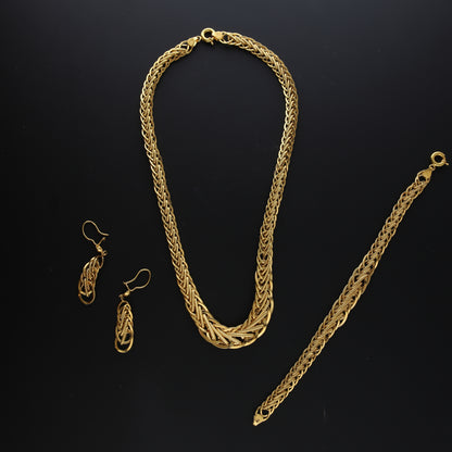 Gold Regal Twist Necklace Set (Necklace, Bracelet and Earrings) 21KT - FKJNKLST21KM10167