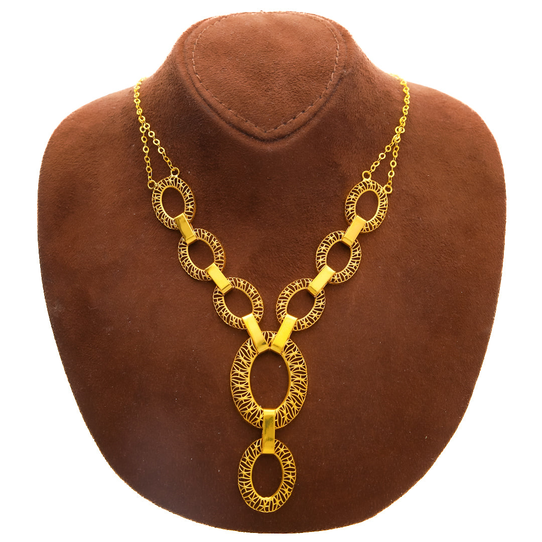 Gold Oval Shaped Hollow Necklace Set (Necklace, Bracelet, Earrings and Ring) 21KT - FKJNKLST21KM10169