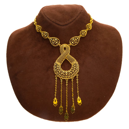 Gold Dangling Cascade Necklace Set (Necklace, Bracelet, Earrings and Ring) 21KT - FKJNKLST21KM10171
