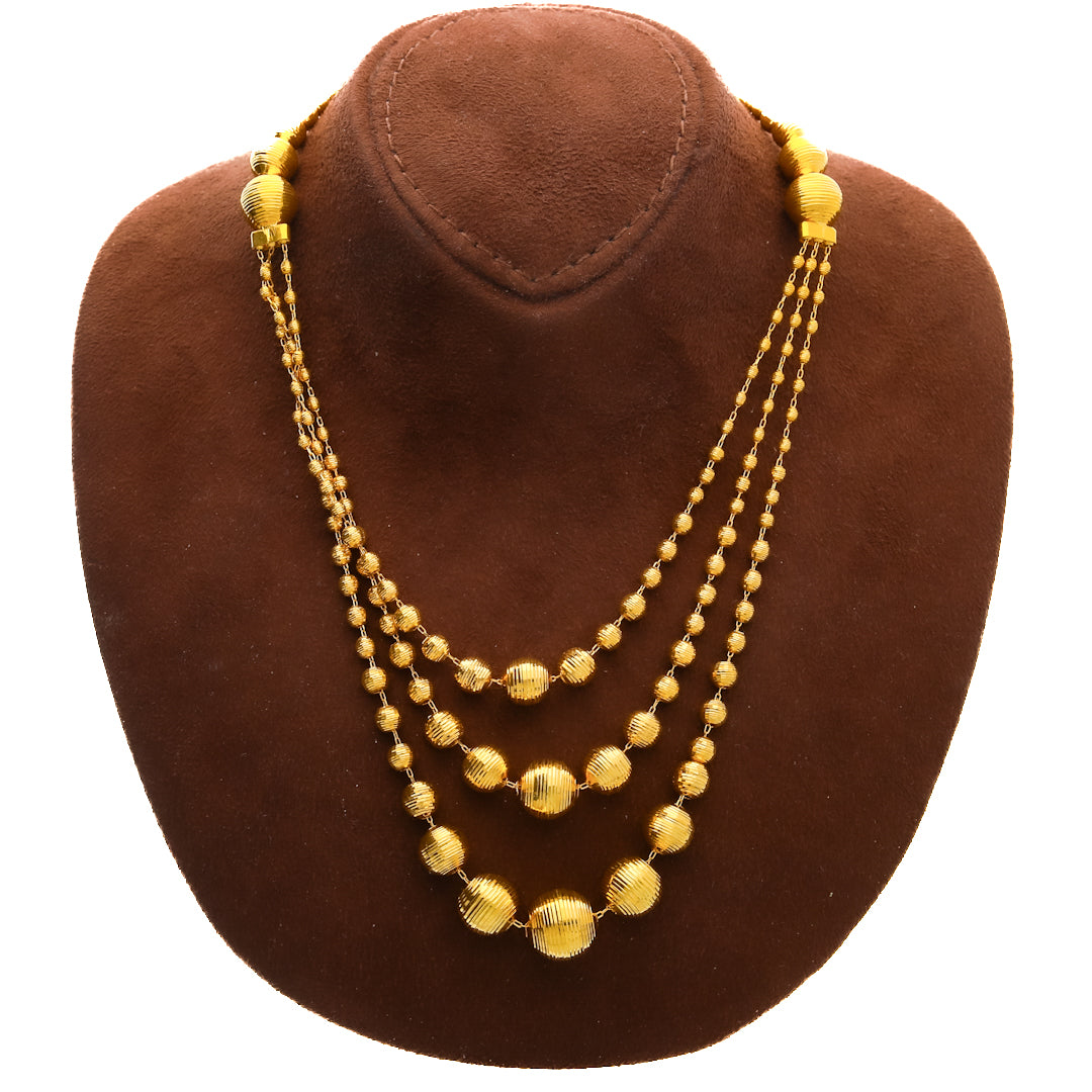 Gold Triple-Layer Beaded Necklace Set (Necklace, Bracelet, Earrings and Ring) 21KT - FKJNKLST21KM10172