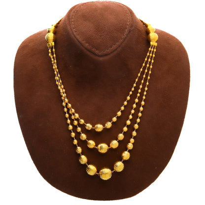 Gold Triple-Layer Beaded Necklace Set (Necklace, Bracelet, Earrings and Ring) 21KT - FKJNKLST21KM10172