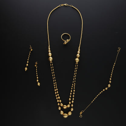 Gold Two-Layer Beaded Necklace Set (Necklace, Bracelet, Earrings and Ring) 21KT - FKJNKLST21KM10173