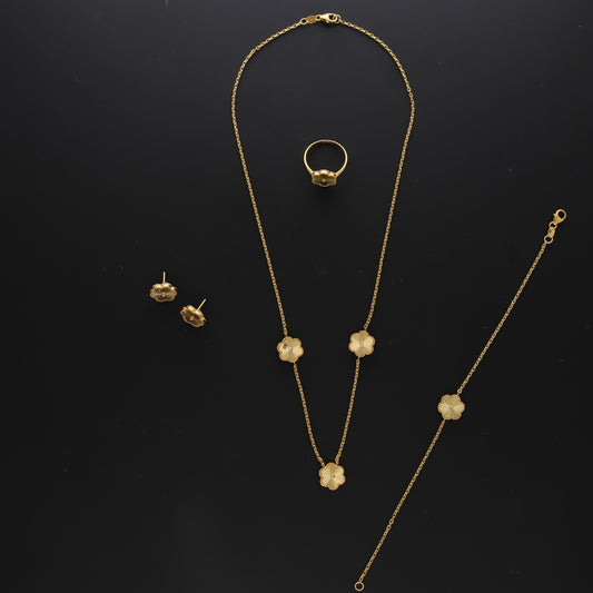 Gold Floral Charm Necklace Set (Necklace, Bracelet, Earrings and Ring) 21KT - FKJNKLST21KM10174