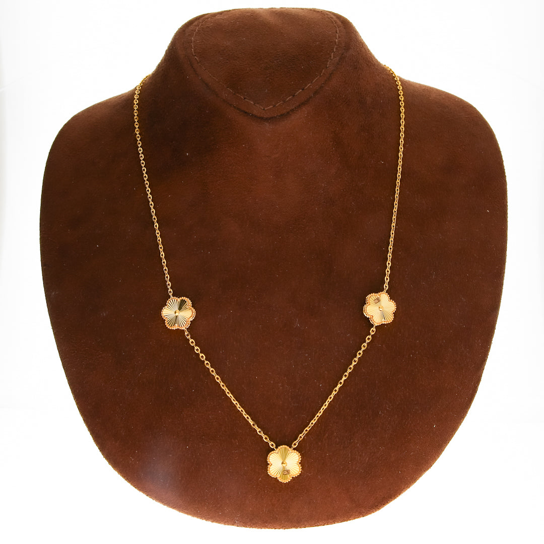 Gold Floral Charm Necklace Set (Necklace, Bracelet, Earrings and Ring) 21KT - FKJNKLST21KM10174
