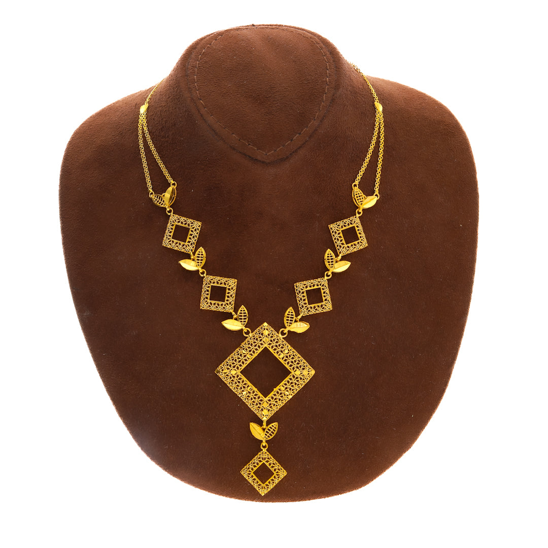 Gold Designer Geo Necklace Set (Necklace, Bracelet, Earrings and Ring) 21KT - FKJNKLST21KM10176