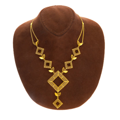 Gold Designer Geo Necklace Set (Necklace, Bracelet, Earrings and Ring) 21KT - FKJNKLST21KM10176
