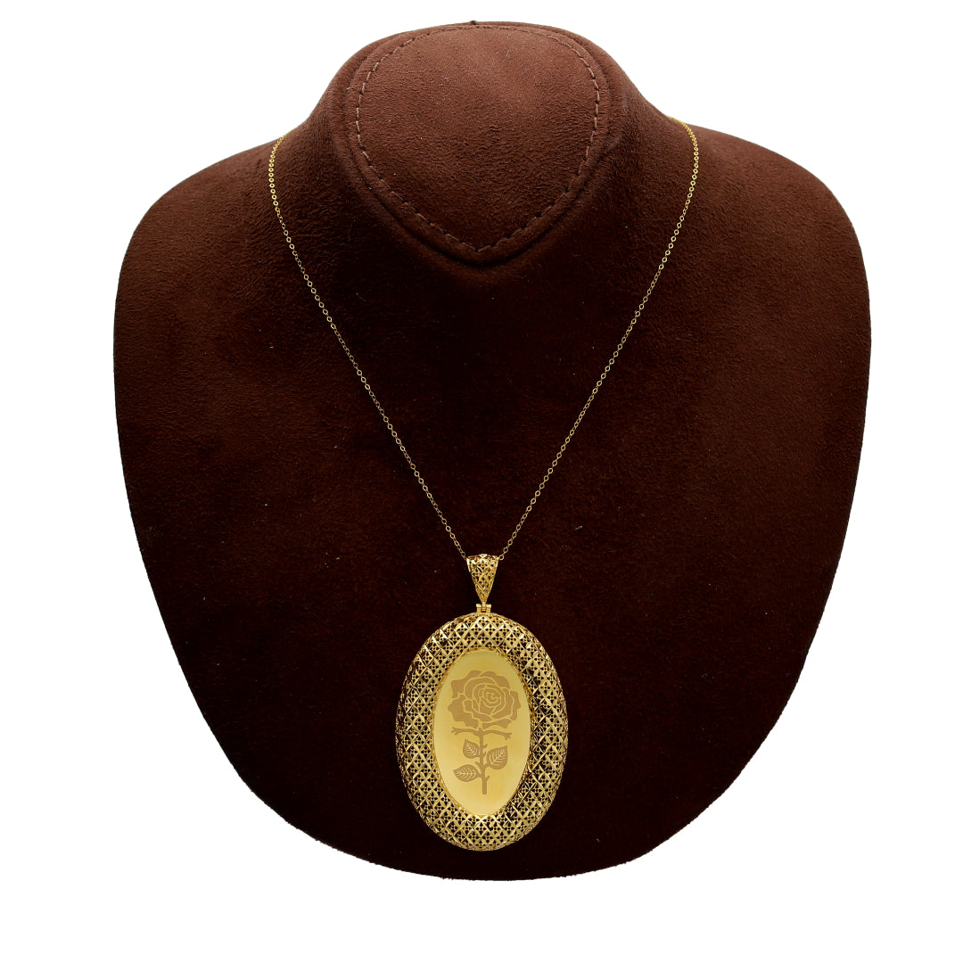 Gold Oval Shaped Rose Motif Necklace Set (Necklace, Earrings and Ring) 21KT - FKJNKLST21KM10212