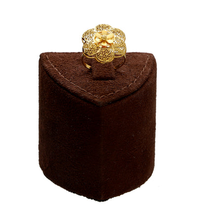 Gold Flower Shaped Filigree Necklace Set (Necklace, Earrings and Ring) 21KT - FKJNKLST21KM10213