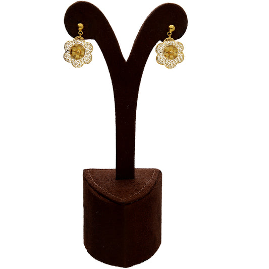 Gold Flower Shaped Filigree Earrings 21KT - FKJERN21KM10213