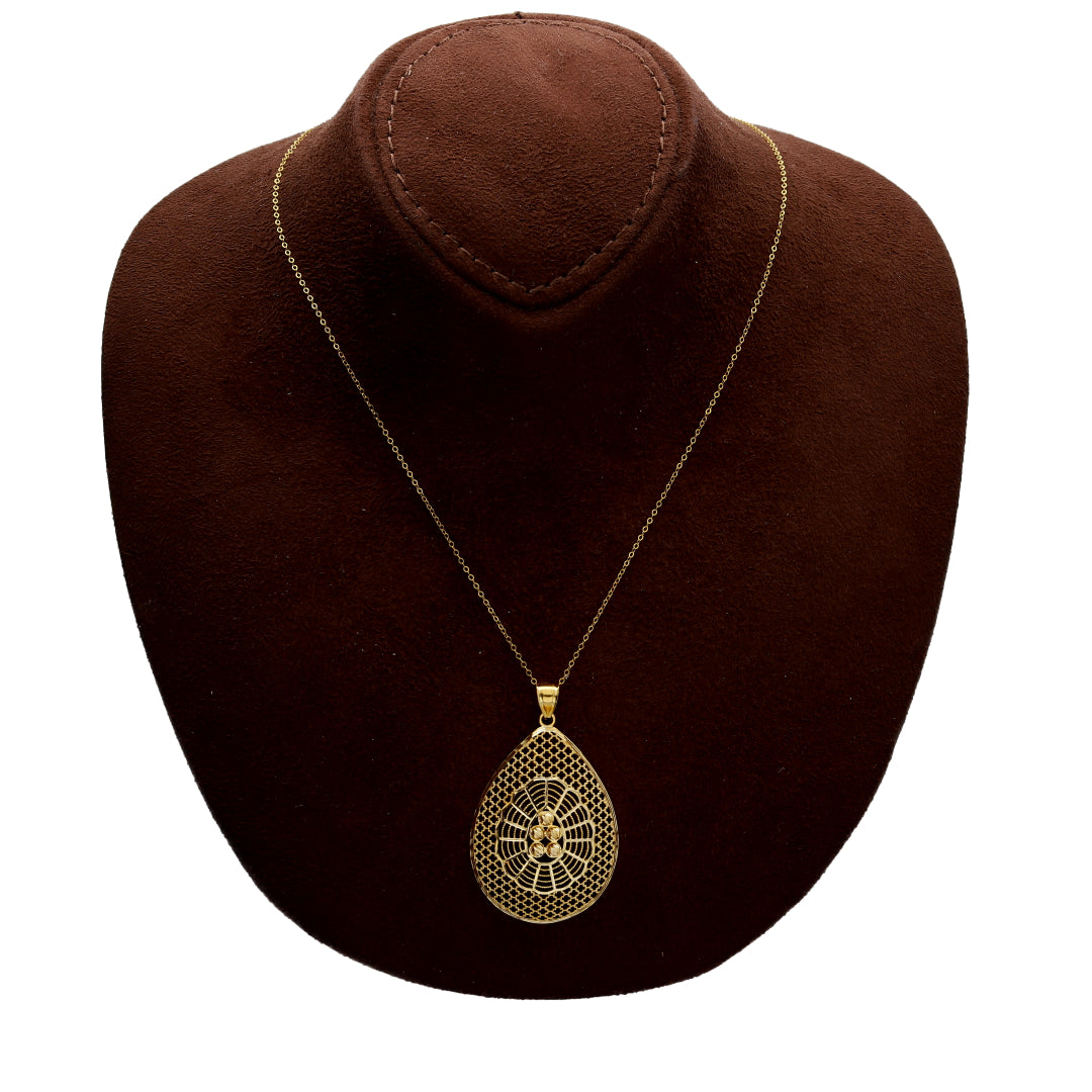 Gold Teardrop Filigree Necklace Set (Necklace, Earrings and Ring) 21KT - FKJNKLST21KM10215