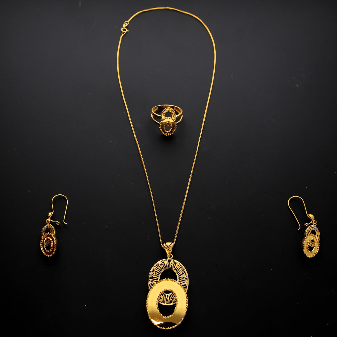 Gold Oval Link Necklace Set (Necklace, Earrings and Ring) 21KT - FKJNKLST21KM10216