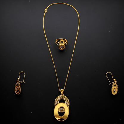 Gold Oval Link Necklace Set (Necklace, Earrings and Ring) 21KT - FKJNKLST21KM10216
