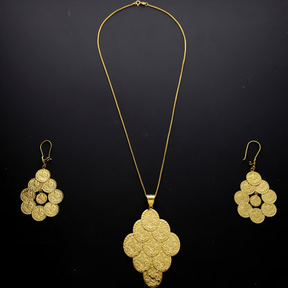 Gold Lira Layer Necklace Set (Necklace and Earrings) 21KT - FKJNKLST21KM10217