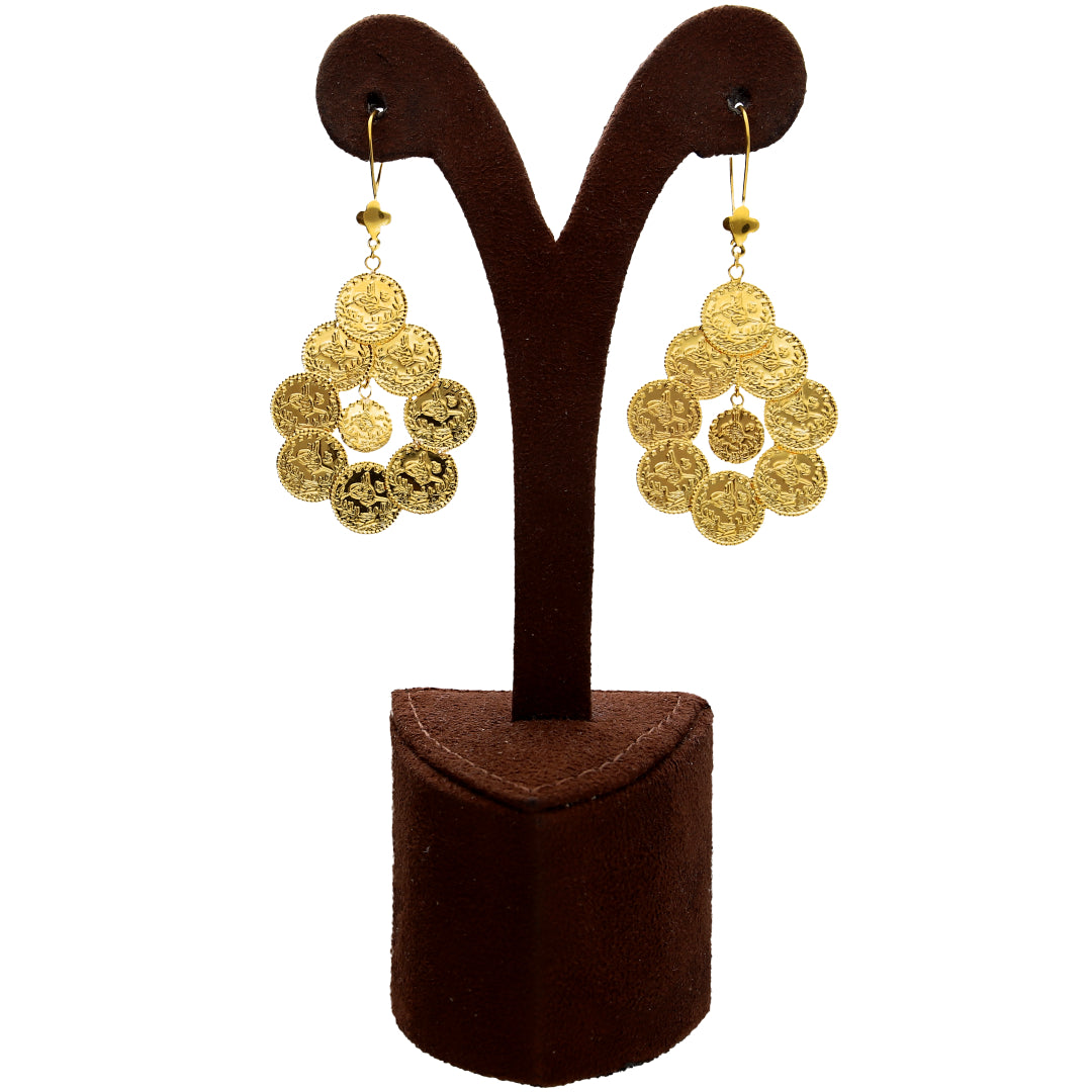 Gold Lira Layer Necklace Set (Necklace and Earrings) 21KT - FKJNKLST21KM10217