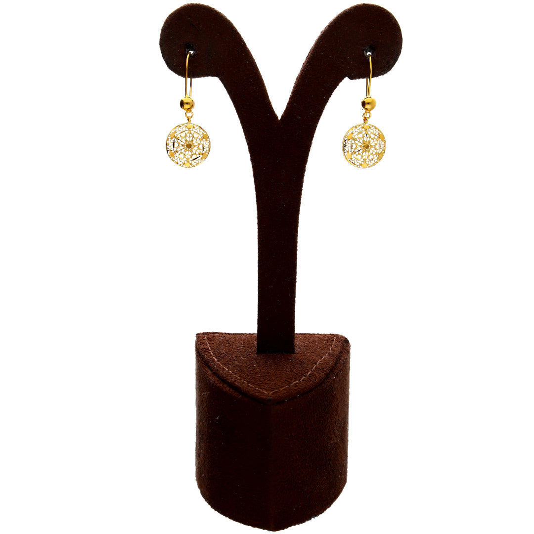 Gold Round Filigree Mandala Necklace Set (Necklace, Earrings and Ring) 21KT - FKJNKLST21KM10218