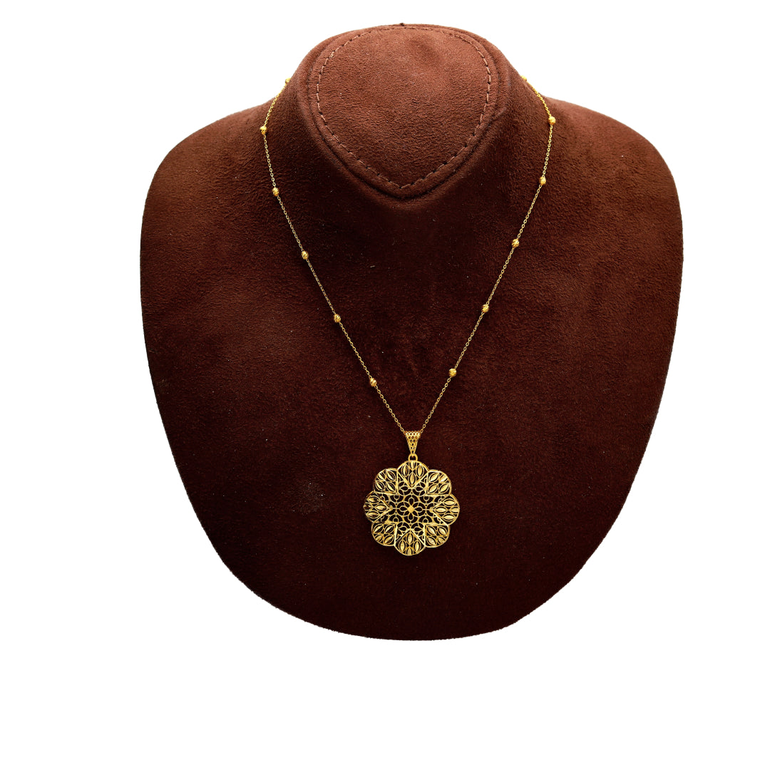 Gold Filigree Flower Necklace Set (Necklace, Earrings and Ring) 21KT - FKJNKLST21KM10219